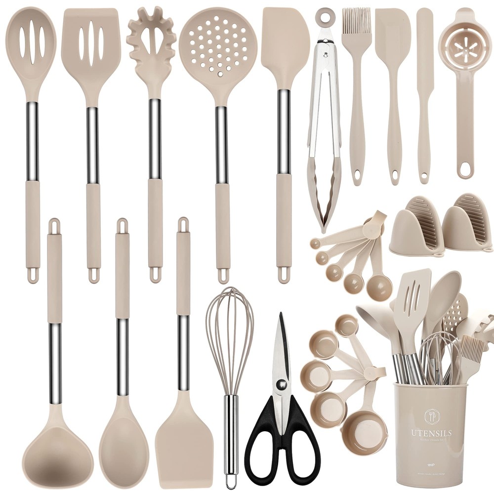 Kitchen Utensils Set, 28 Pcs Silicone Cooking Utensils Set with Holder, Spatu...