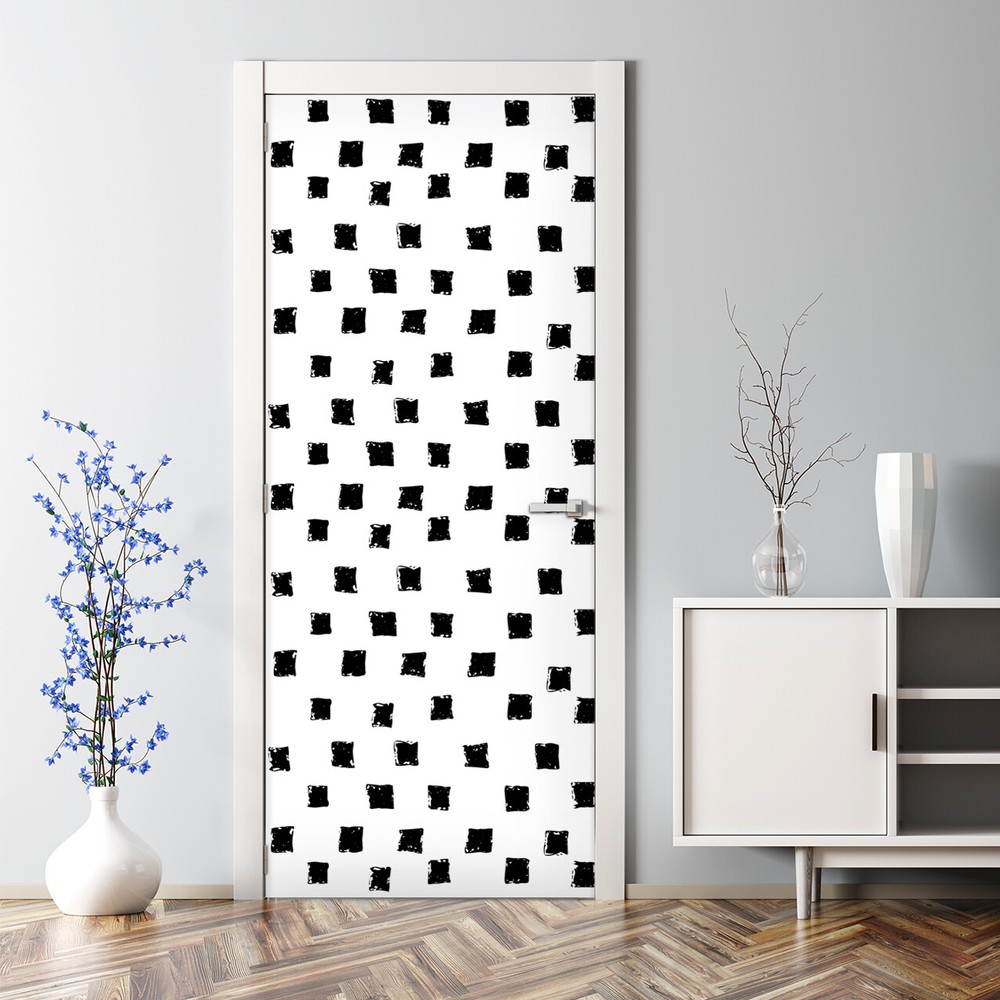 Black and White Minimalist Graphic Squares Bubble Free Door Sticker  