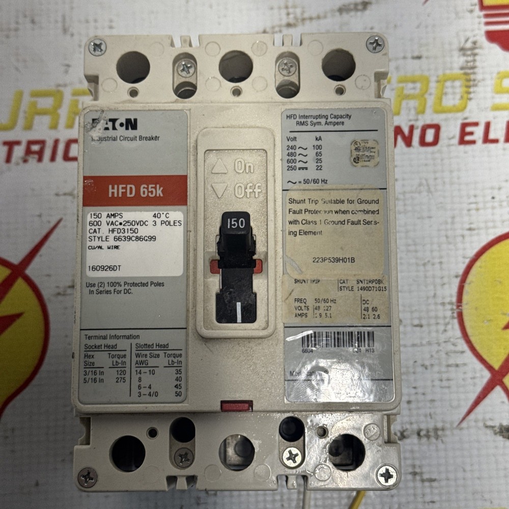 Eaton Hfd Hfd3150 , 150 Amp , 600V 3 Pole Circuit Breaker