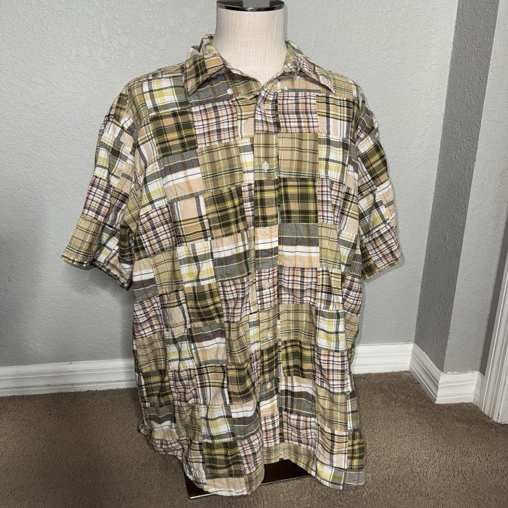 Vintage Brooks Brothers Short Sleeve Shirt Mens XL Madras Plaid Patch Button Up