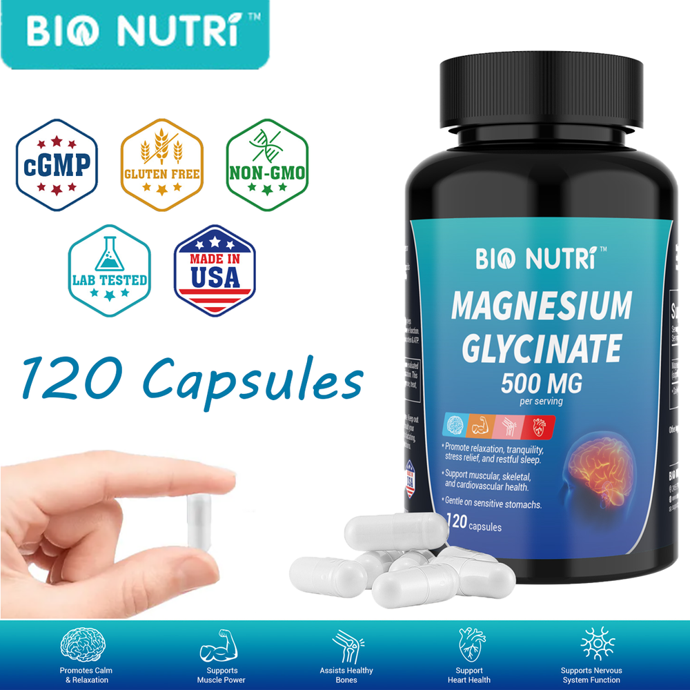 Magnesium Glycinate Capsules 500mg For Improved Sleep Stress & Anxiety Relief