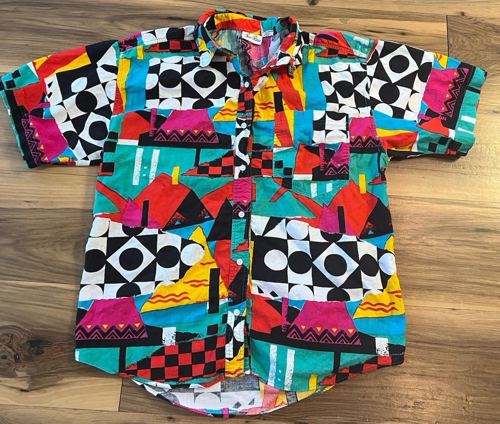 Vintage Byblos Abstract Graphic Shirt L 90s Saved By The Bell Style Geometric-image