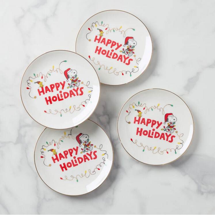 Lenox Snoopy Christmas Accent Plates Set of 4 Holiday Collectibles-image