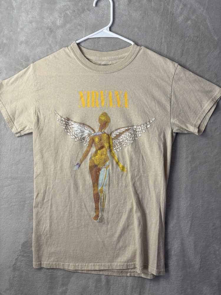 Nirvana In Utero Angel Band T-Shirt Men’s Small Tan Beige Graphic Tee