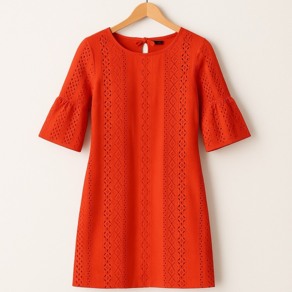 J.Crew | Red Flutter Sleeve Eyelet Shift Dress Size 2