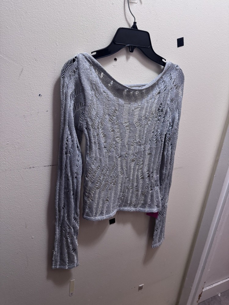 Edikted Silver Metallic Open-Weave Long Sleeve Top size XS NWT
