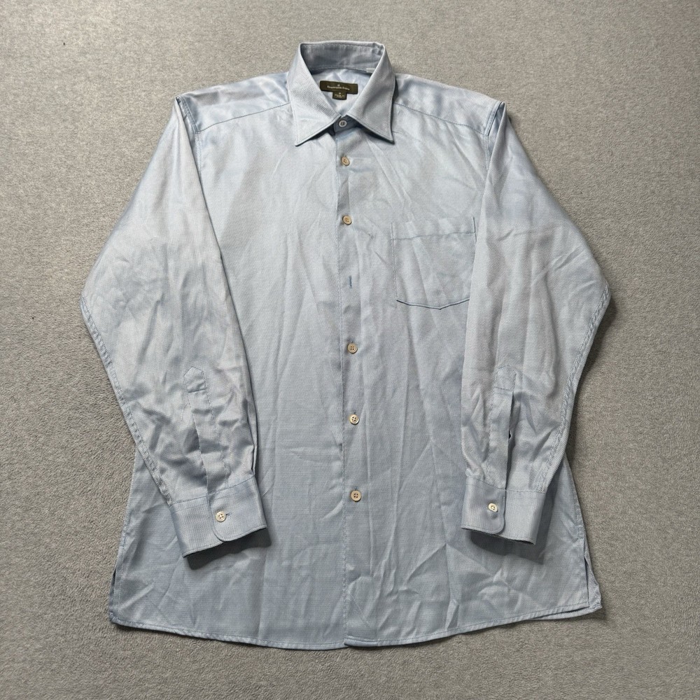 Ermenegildo Zegna Shirt Mens Medium Blue Cotton Button Up Business Preppy Adult