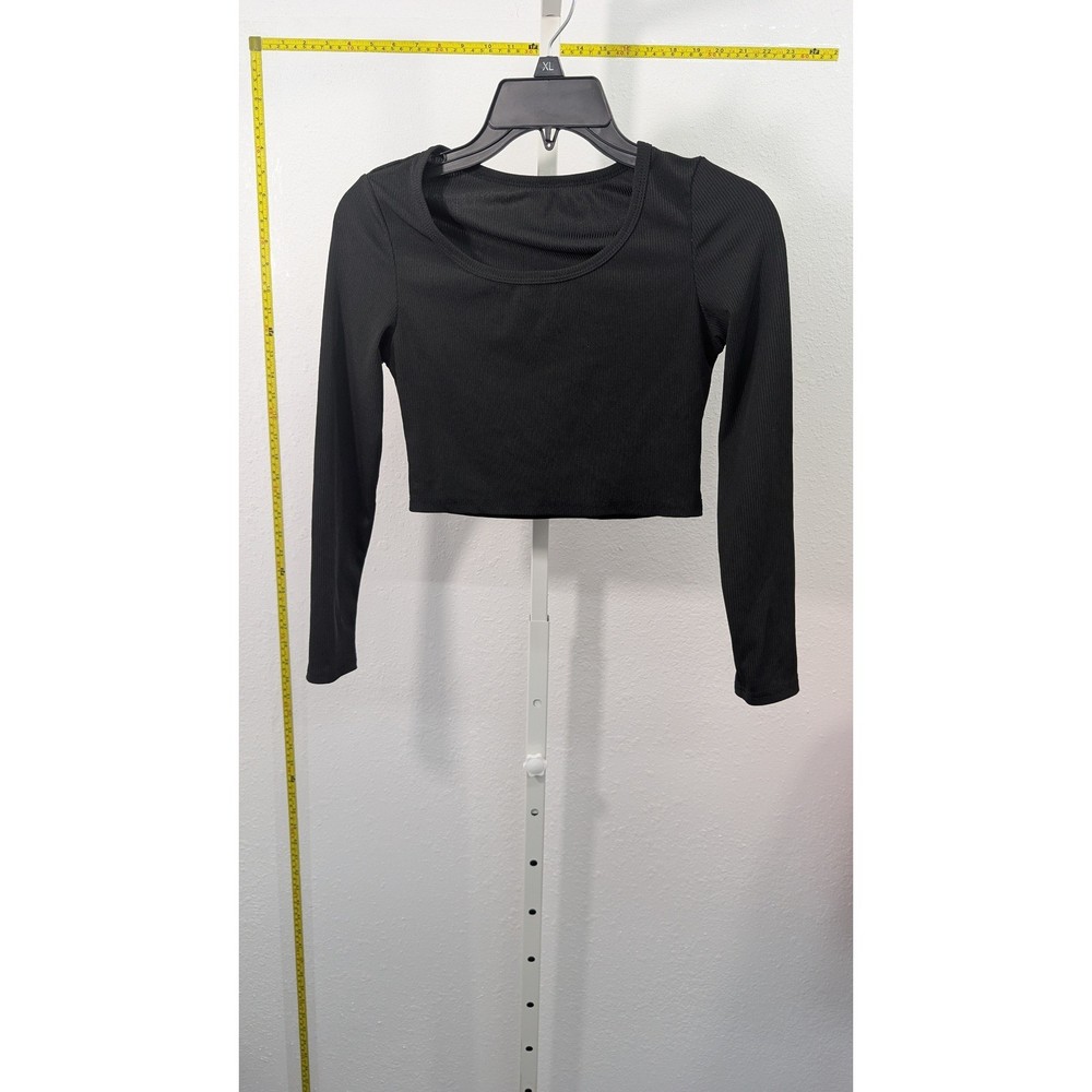 Shein Teen Girls Black Ribbed Long Sleeve Crop Top Scoop Neck Size 13Y
