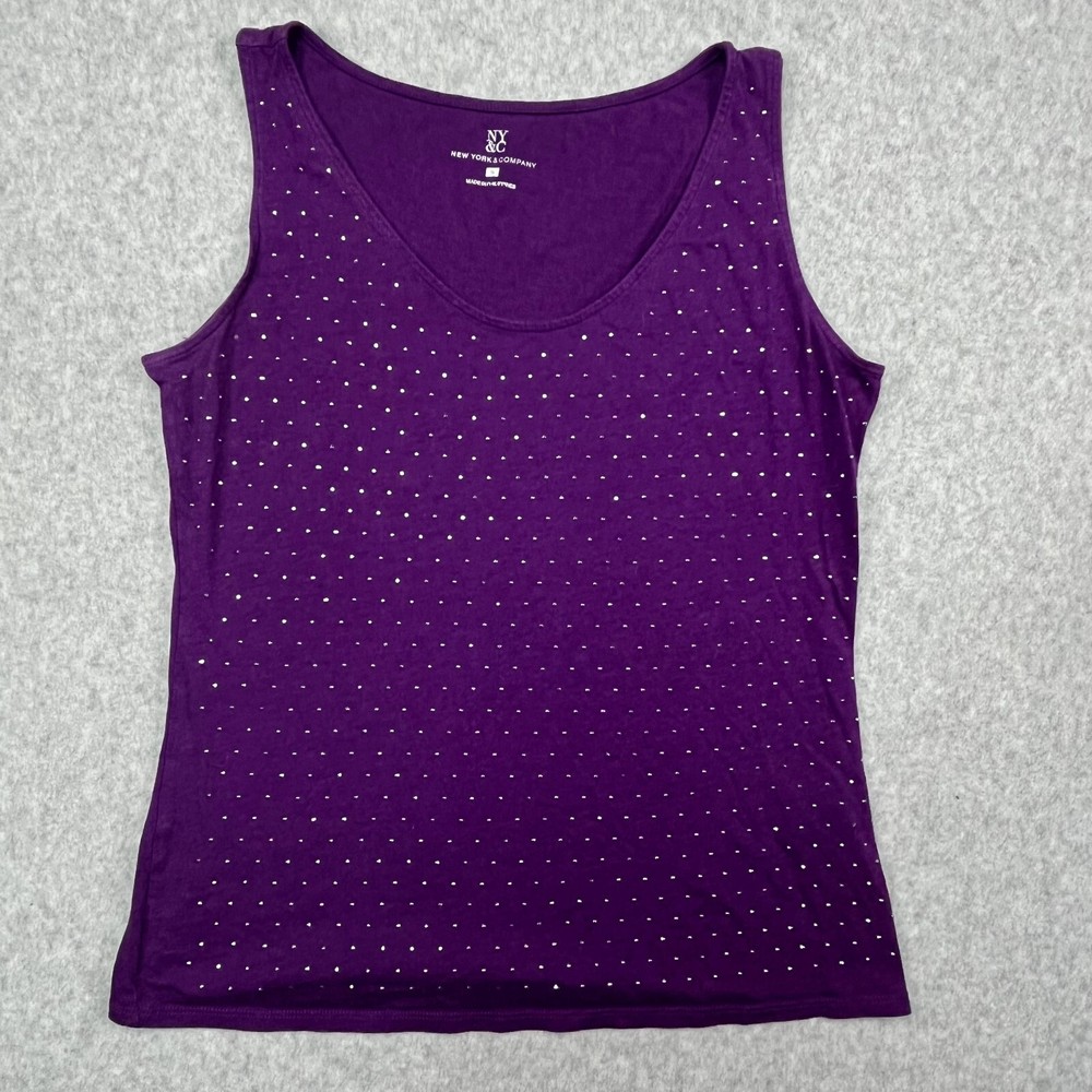 New York & Company Women’s Tank Top Small Purple Beaded Sleeveless Scoop Neck
