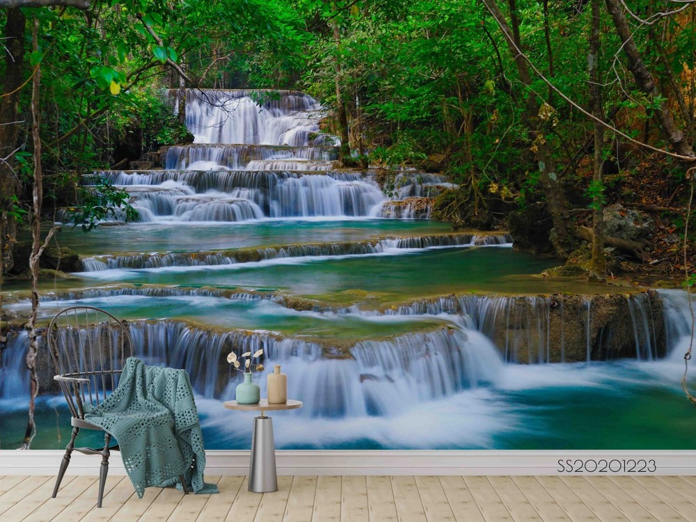3D Forest Waterfall Landscape Wall Murals Wallpaper Murals Wall Sticker