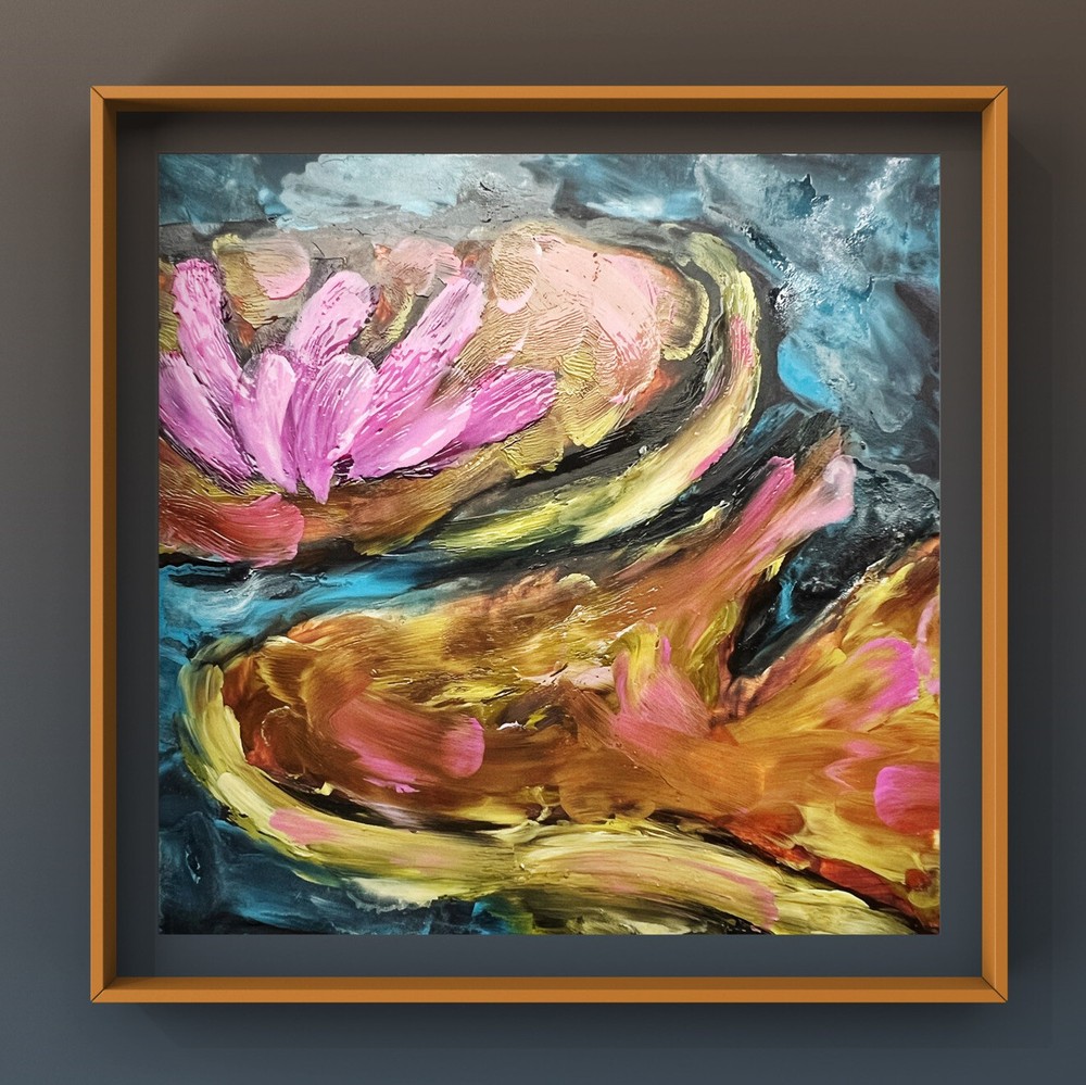 Abstract waterlily oil painting inspired by Monet’s Impressionism pond swamp original artwork