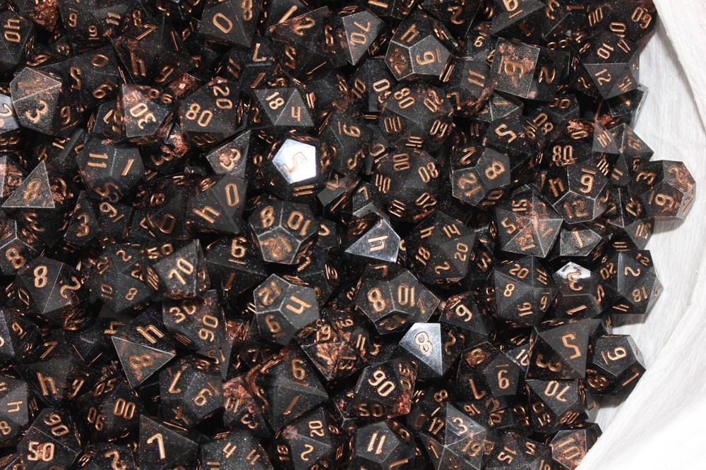 BLACK & GOLD W/ RAINBOW GLITTER RPG DICE DUNGEONS & DRAGONS D&D RANDOM LOT OF 10