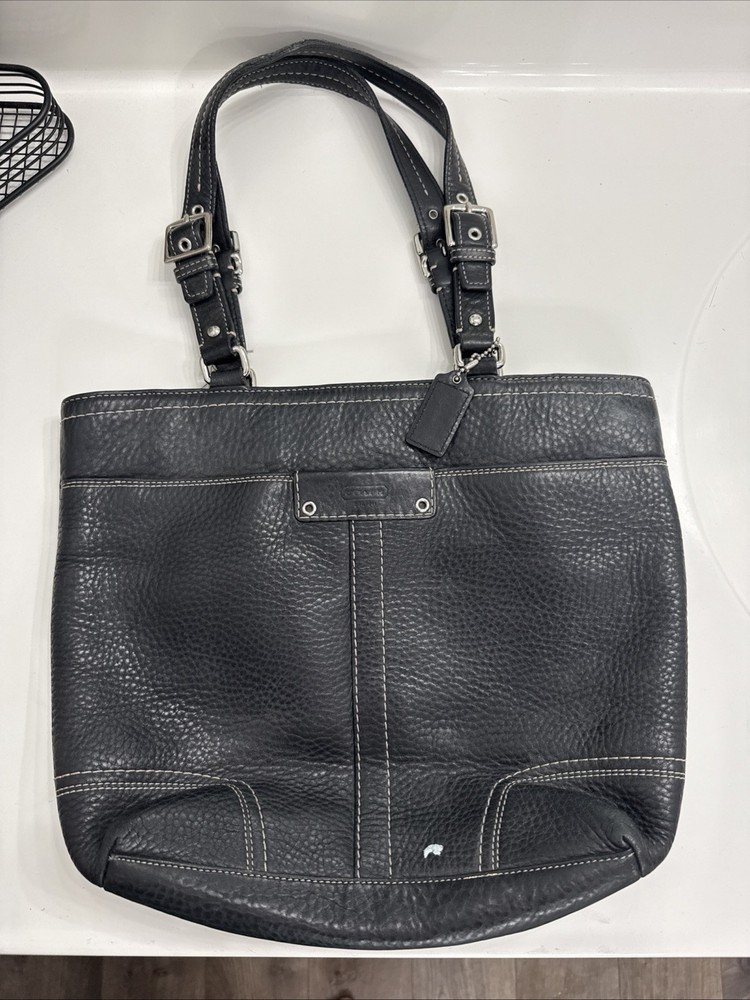 Y2K Black Coach Purse Pebbled Leather Satchel Medium Size Tote Shoulder Bag