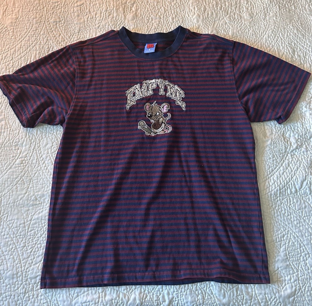 Empyre  Men's Striped Tee L Blue/Red Crew Neck Short Sleeve Embroidered Logo