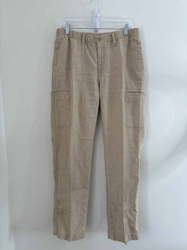 Ll Bean Men’s Pants Linen Elastic Waist Drawstring Beige Measured 33x32