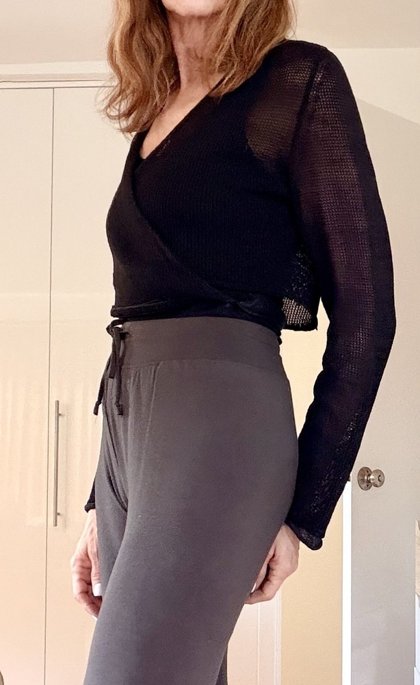 Sarah Pacini avant garde mesh knit wrap crop top black one size Italy
