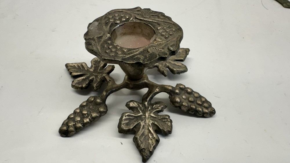 Brass Grapes/Pine Cone Leaf Candle Stick Holders, Christmas