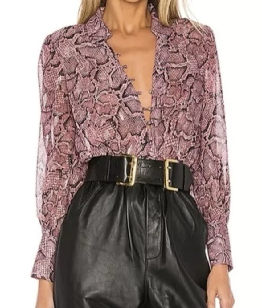 Revolve 1. STATE Womens Metallic Snakeskin Print Top Size Medium Summer Chic
