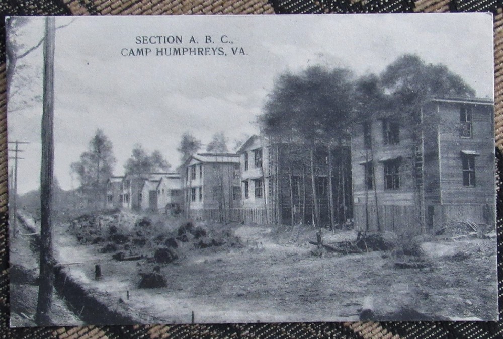 WWI US Army CAMP HUMPHREYS VA Postcard Section A. B. C. Buildings Lithograph PC