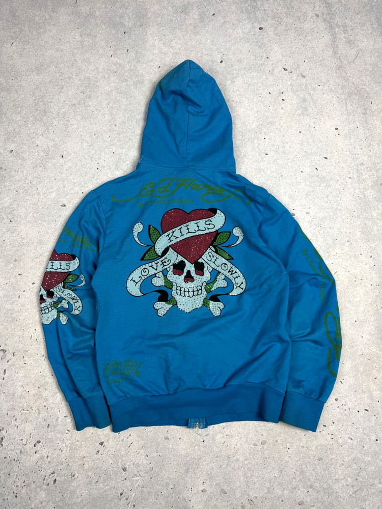 Women's Y2K Ed Hardy Skull Zip Hoodie Embroidered size L