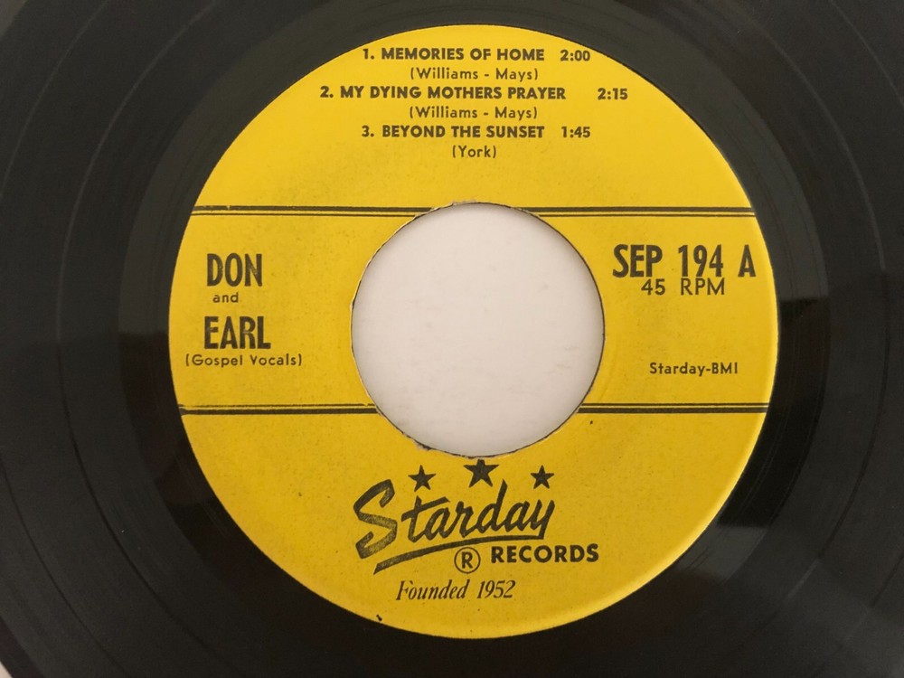 '62 Country Gospel 45 DON & EARL Memories Of Home STARDAY hear