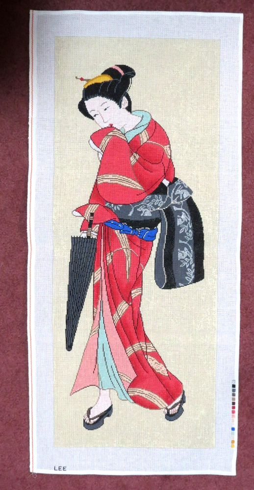 LEE Large Geisha Girl Handpainted Needlepoint Canvas