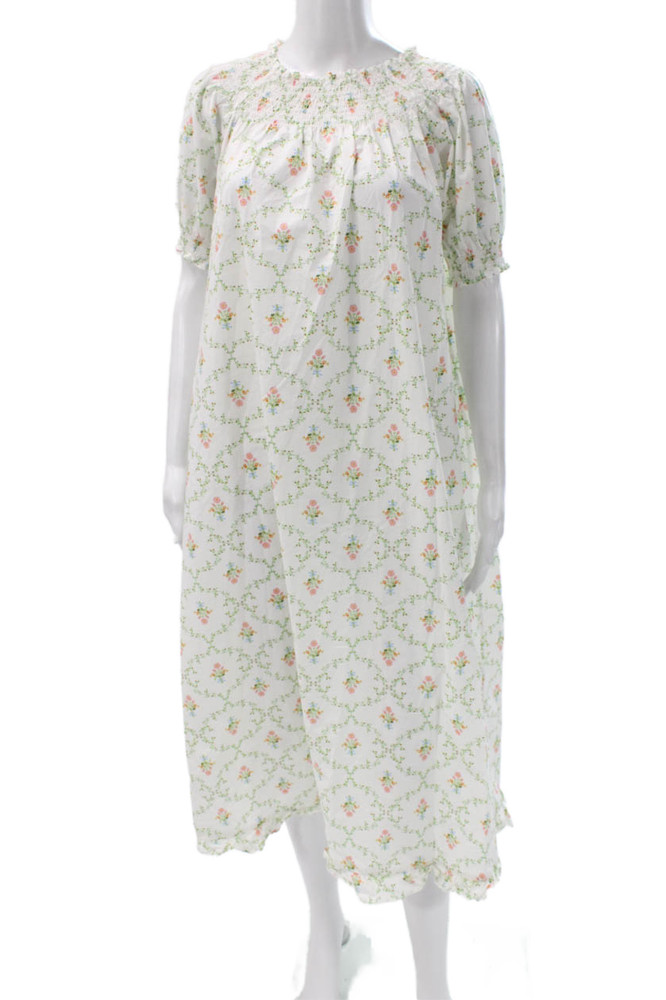 Hill House Womens Chemise Gown Long Boat Neck Floral White Short Sleeve Size SFree Shipping in US $100+ Orders | $6.95 Orders Below