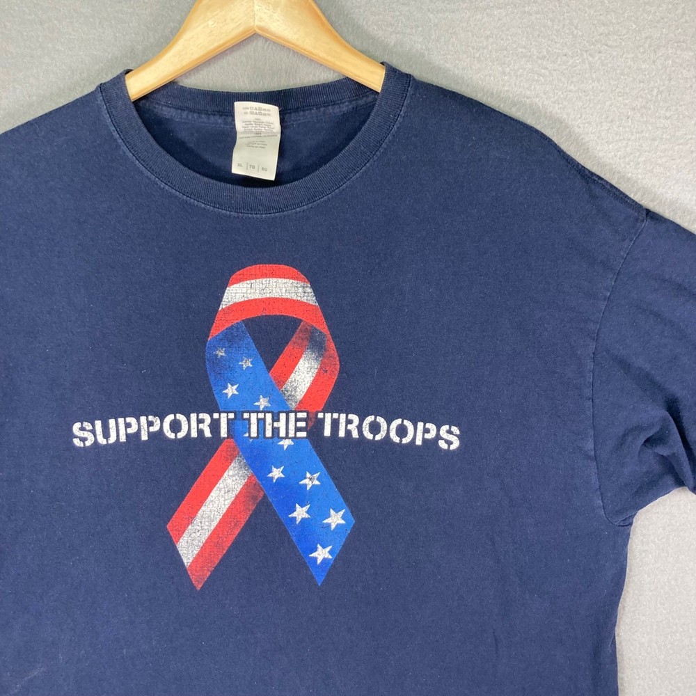 Support The Troops T-Shirt Men's XL Blue Patriotic American Flag USA Tee