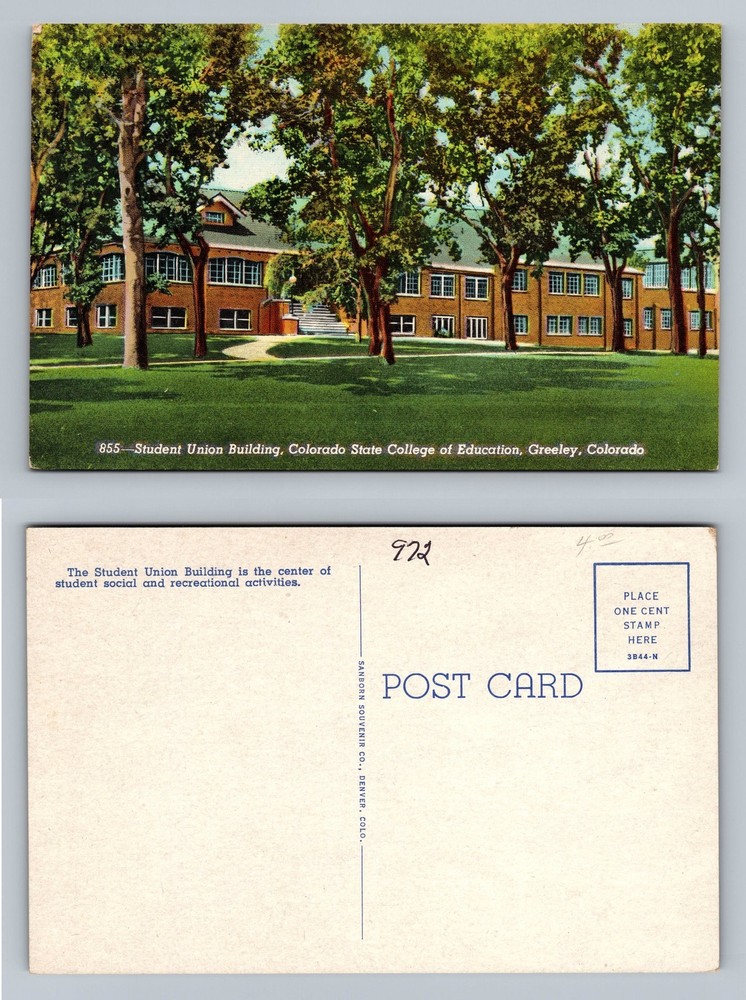 Greeley, CO-Colorado, Student Union Building Campus View PC Vintage Postcard