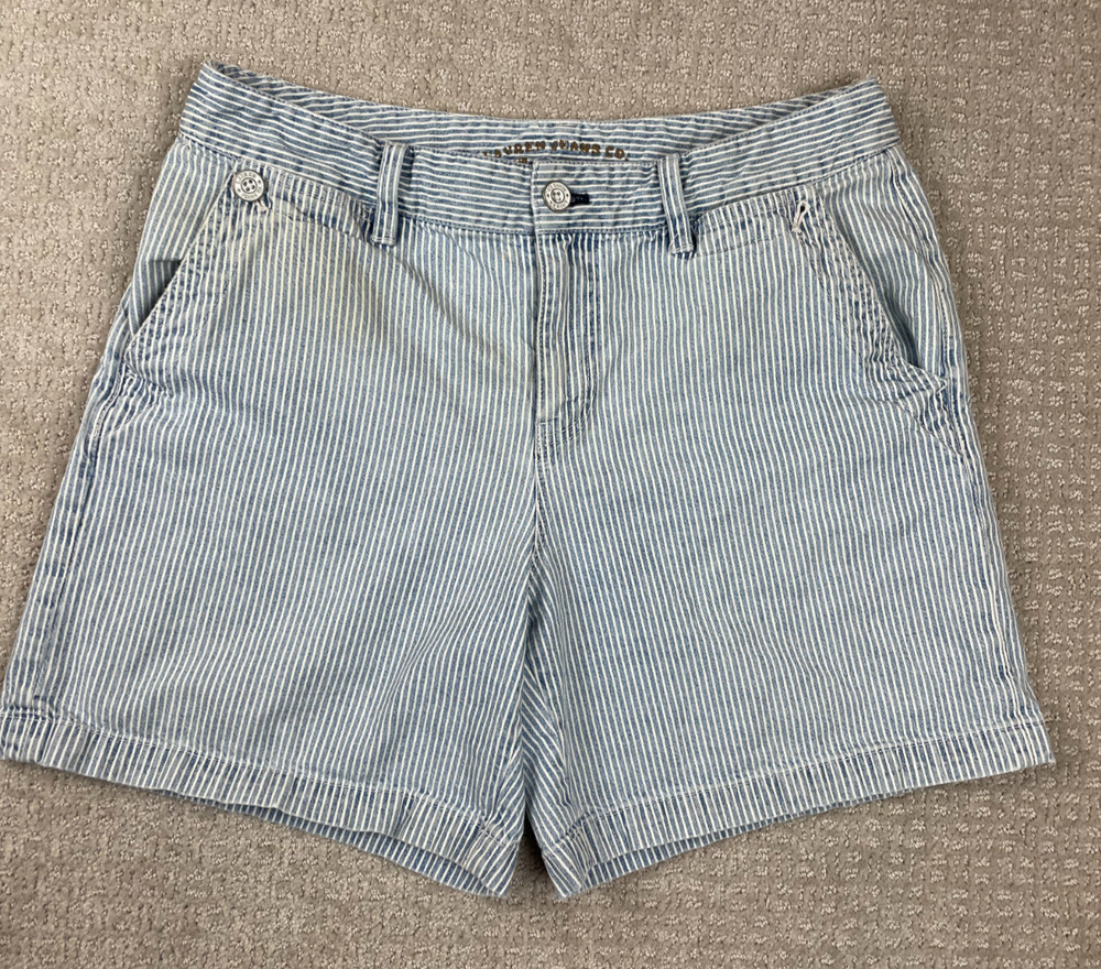 Vintage Lauren Jeans Co Shorts Womens Size 10 Denim Hickory Stripe Railroad