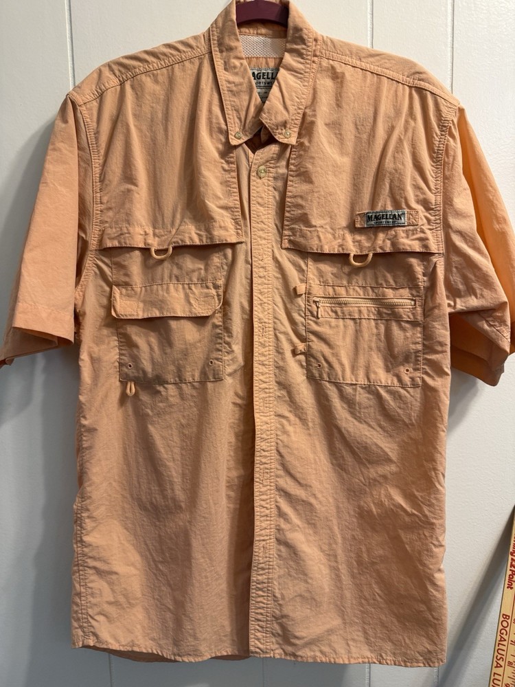 Magellan Sportswear Peach Mens Button Up Shirt medium fishing beach summer