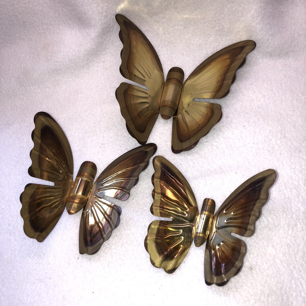 Vtg MCM Metal Butterfly Wall Hangings Gold Brass Set of 3 Home Interiors Decor
