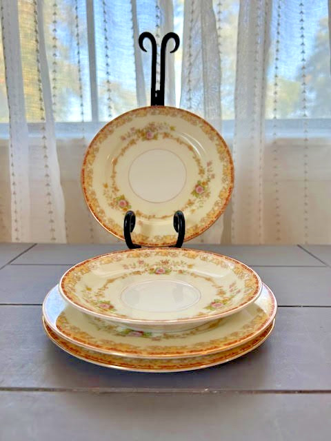 Noritake N1517 Bread & Butter Plates Set of 3 + 1 Saucer Floral Gold Trim