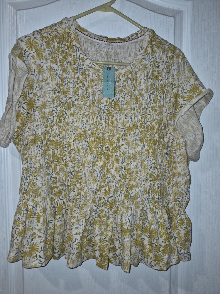 Pilcro Anthropologie Plus Size 1x Womens Short Sleeve Top Floral Flowers