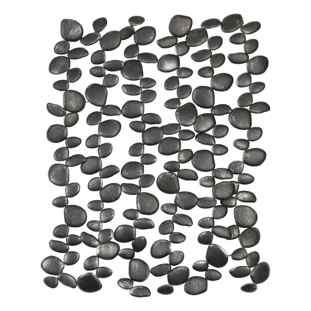 Abstract Iron Wall Art with Charcoal Black River Stone Design  -image