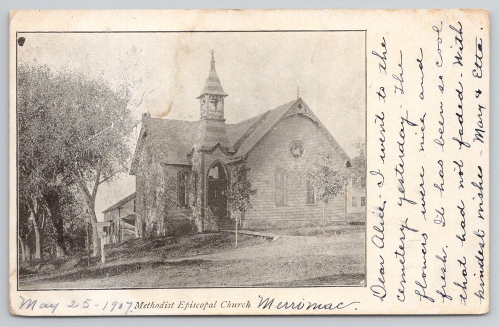 1907 Methodist Episcopal Church Merrimac, MA Postcard - Posted