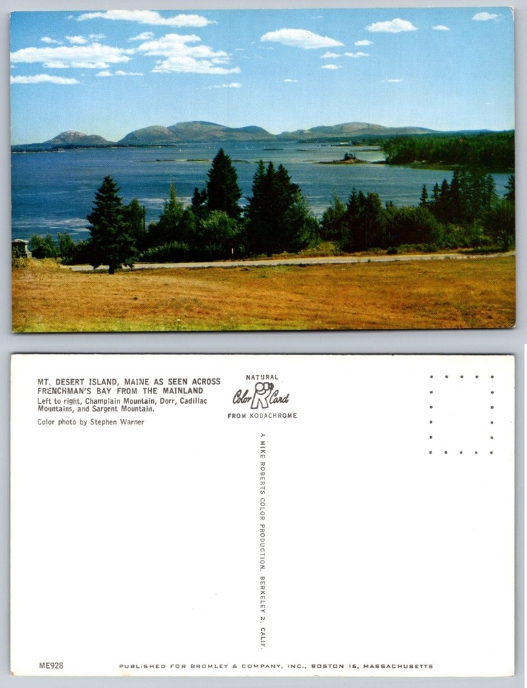 Mt Desert Island Maine Postcard Frenchman's Bay Cadillac Mountain Chrome