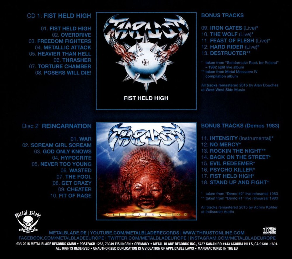 THRUST FIST HELD HIGH/REINCARNATION NEW CD