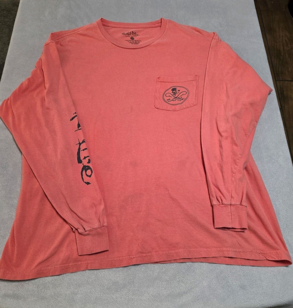 Salt Life Live Salty Skull Coral Men's XL Long Sleeve Preshrunk Cotton T-Shirt