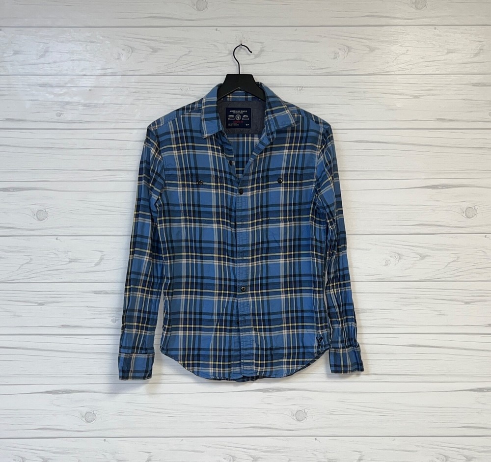 American Eagle plaid shirt mens size small button up long sleeve athletic fit