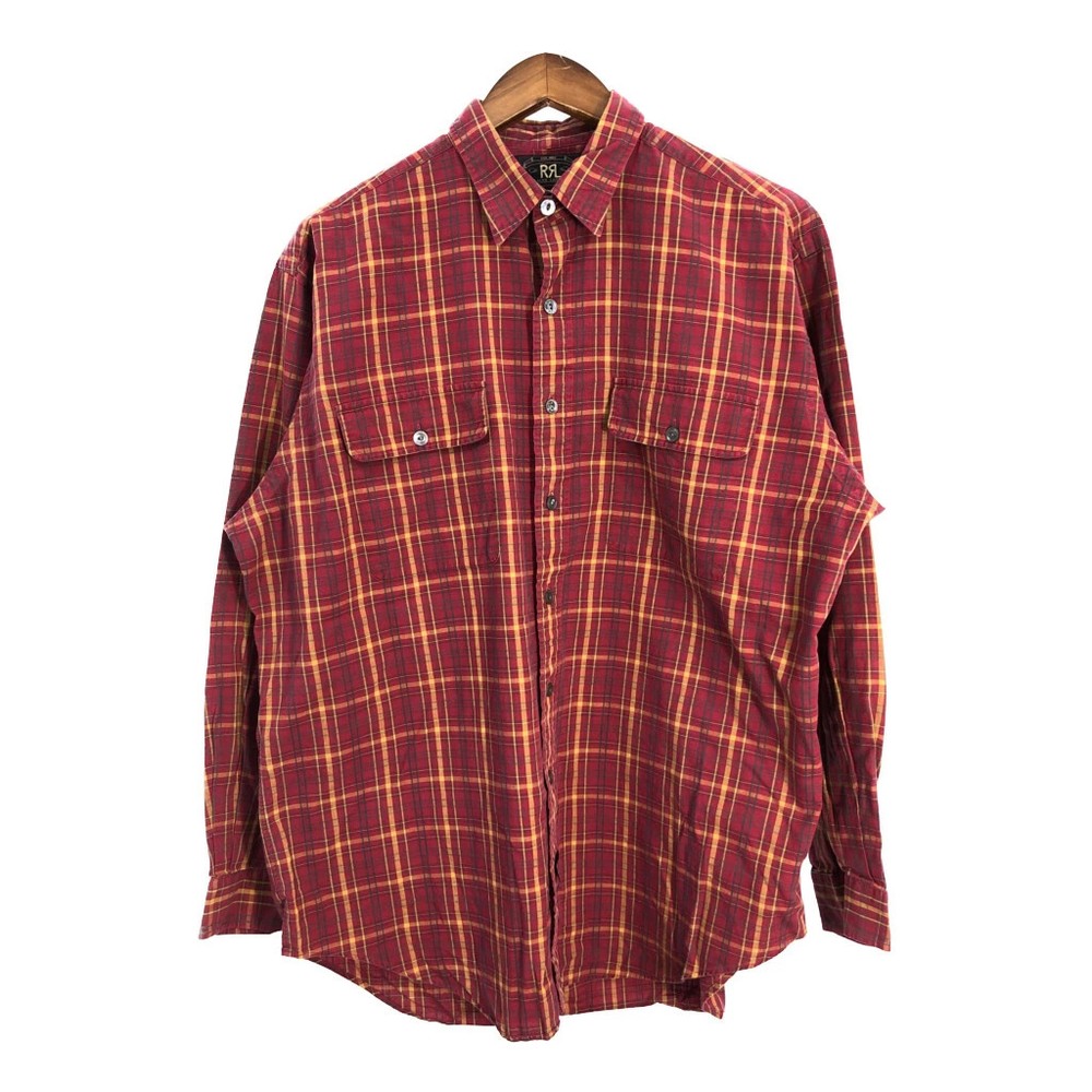 90's RRL Long Sleeve Shirt Ralph Lauren Check Red Men's L Used R7522 _#184