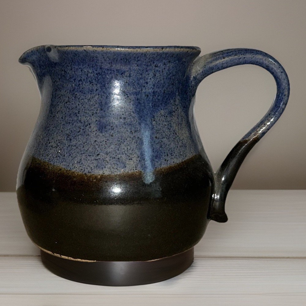 VTG Art Pottery Pitcher•6”•Blue Brown Glaze•Signed L. Vickery ‘87•.NC Stoneware