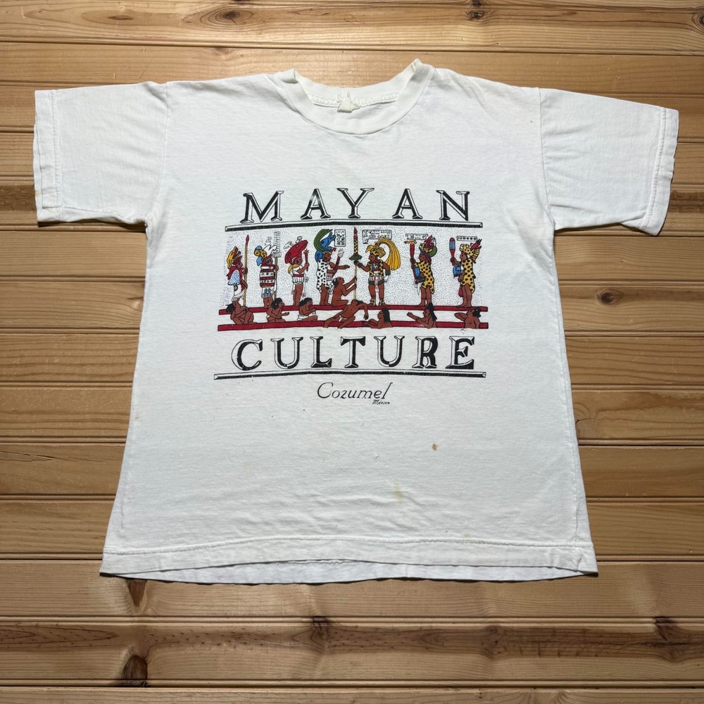 Vintage 90s Mayan Culture Cozumel Mexico Aztec Graphic Souvenir T-Shirt Medium