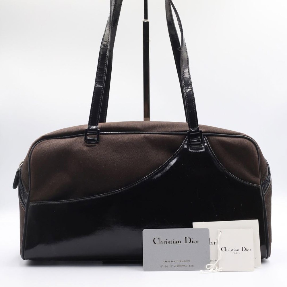 Dior Mini Boston Shoulder Bag Black Patent Leather New