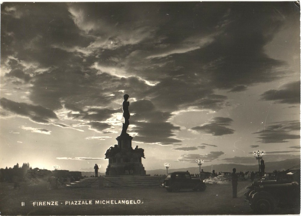 Vintage Cars And People At Piazzale Michelangelo, Florence, Italy Postcard