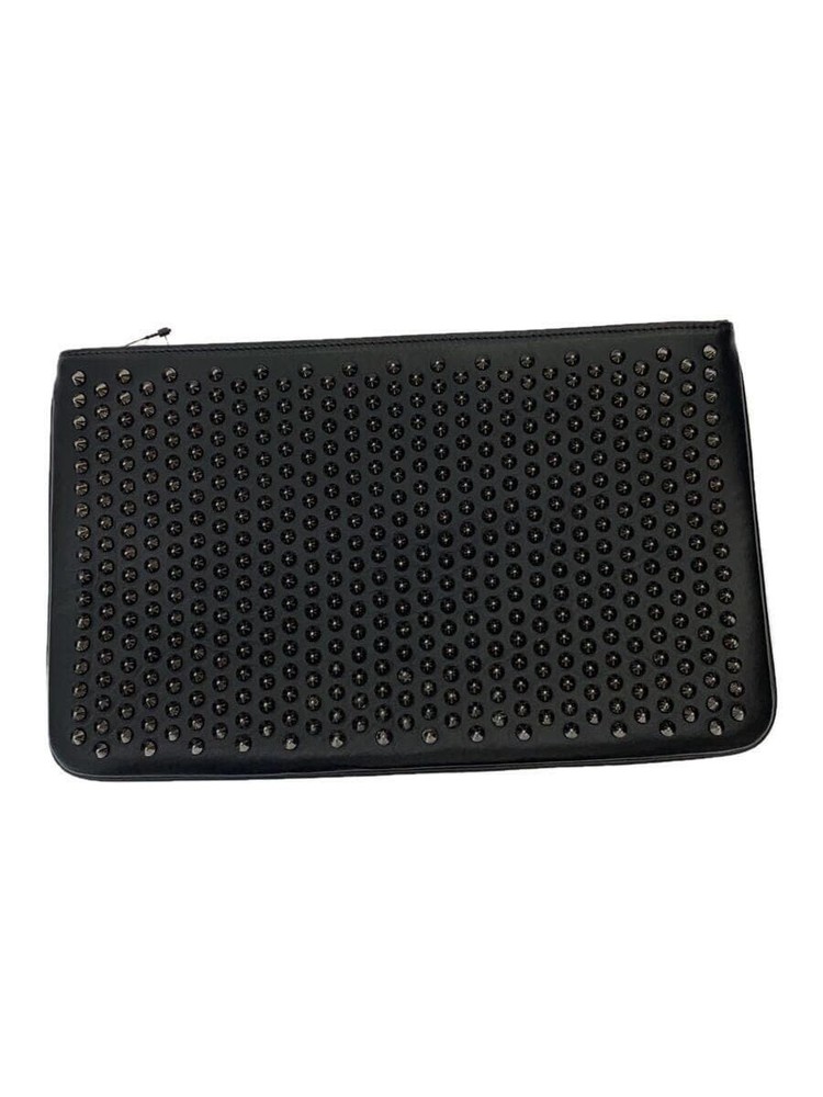 Christian Louboutin Black Red Leather Spike Studs Clutch Handbag Pouch
