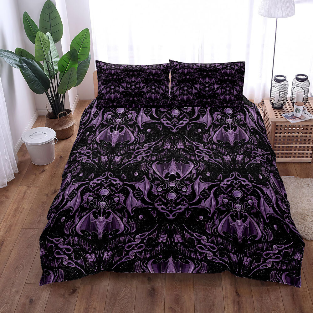 Purple Bat Quilt Duvet Cover Queen Breathable Bedding Set