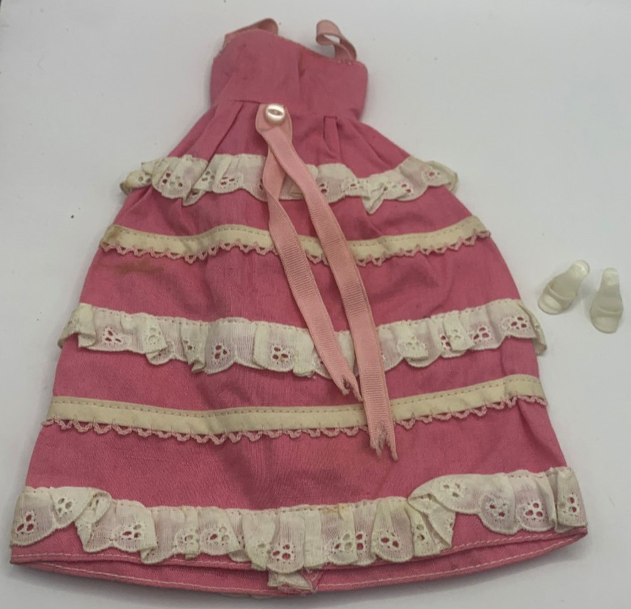 Vintage 60s Barbie Doll Fashion Outfit Shoes Pink Long Dress Possibly Clone