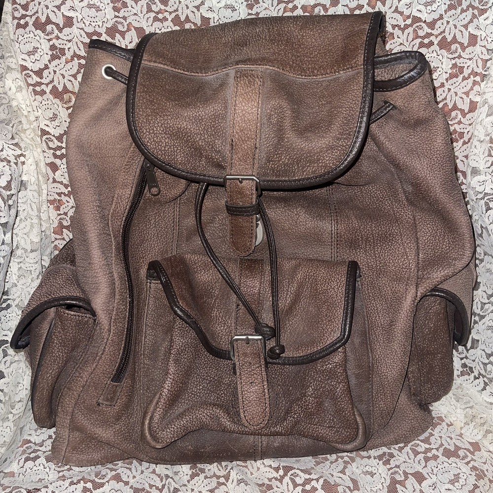 Marlboro Unlimited Gear Brown Cowhide Leather Bag Rucksack Backpack Vintage 90's