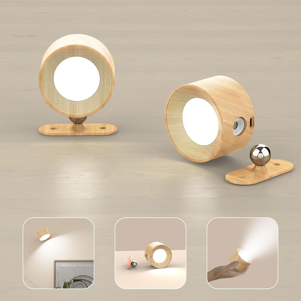 Koopala LED Wall Lamps Set of 2 with Rechargeable Battery Operated, Wood-B